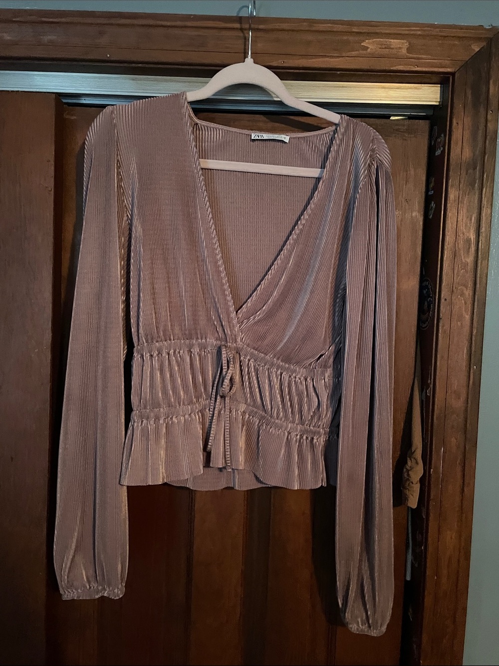 Zara Ribbed Wrap Blouse in Mauve